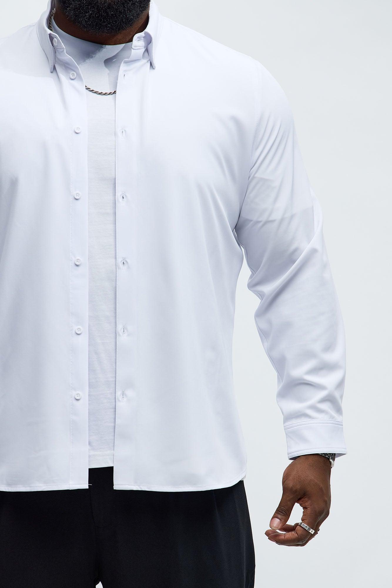 Slim Long Sleeve Stretch Shirt - White Product Image