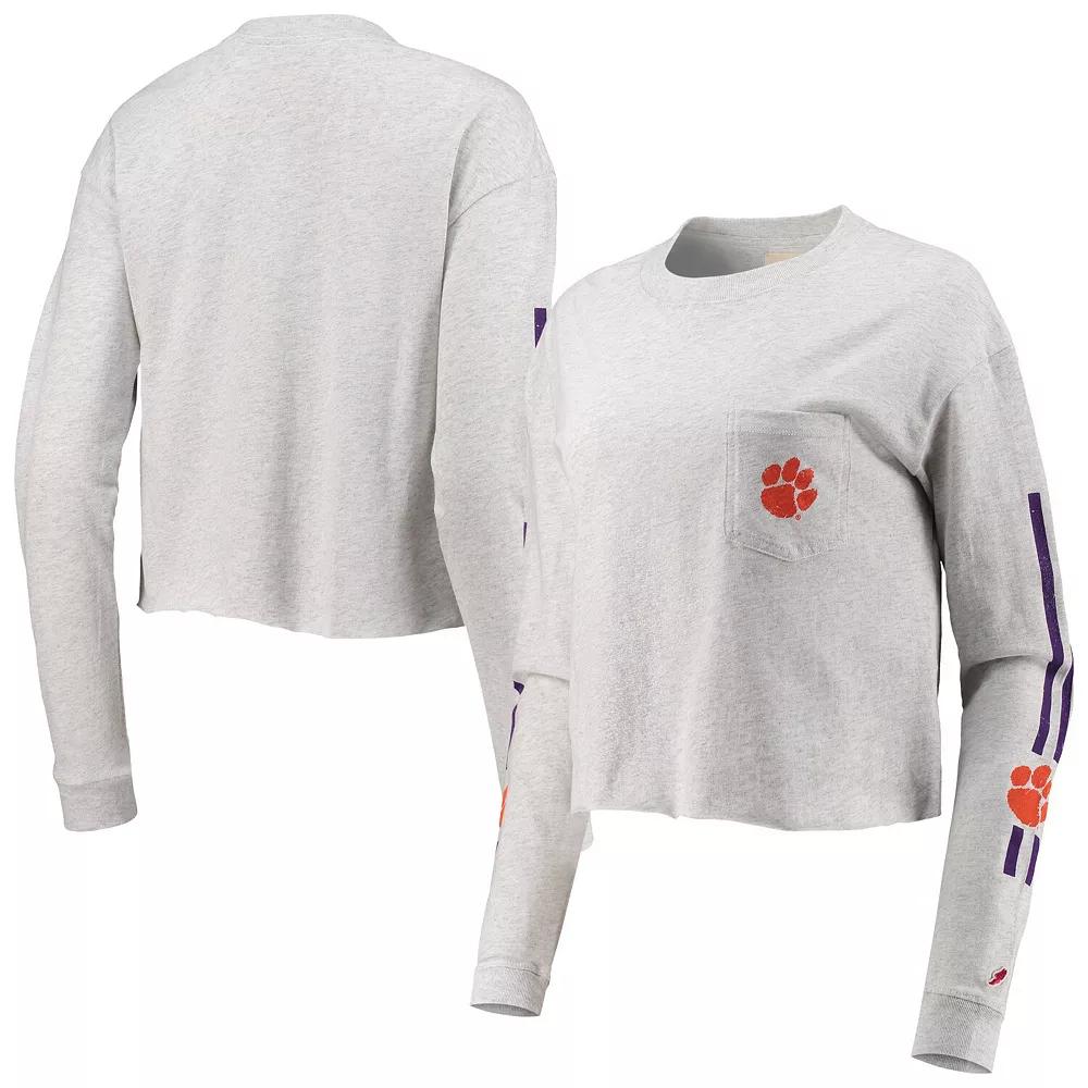 Women's League Collegiate Wear Heathered Gray Clemson Tigers Clothesline Cotton Midi Crop Long Sleeve T-Shirt, Size: XL, Grey Product Image