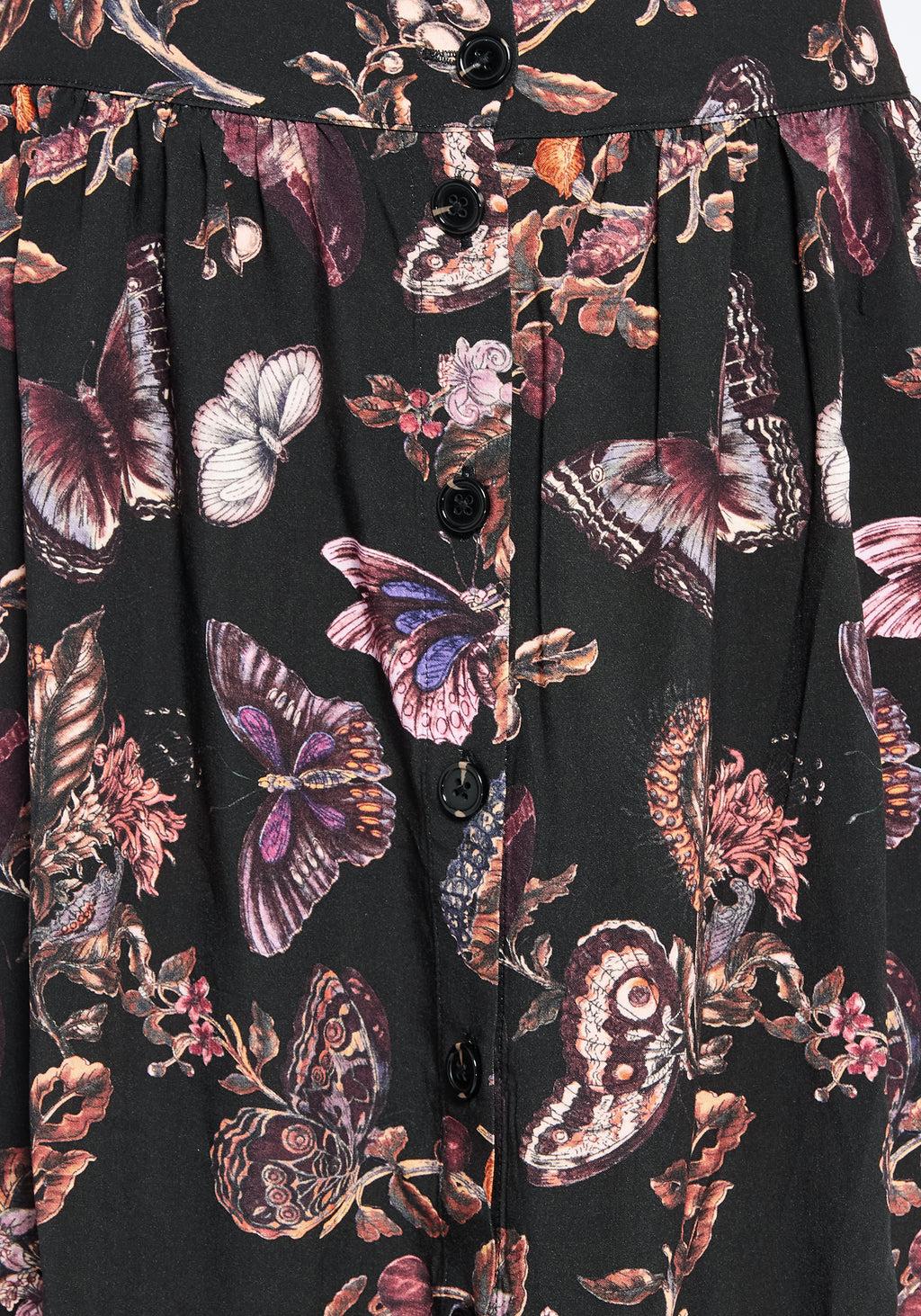Eloise Floral Butterfly Print Button Up Midi Skirt Product Image