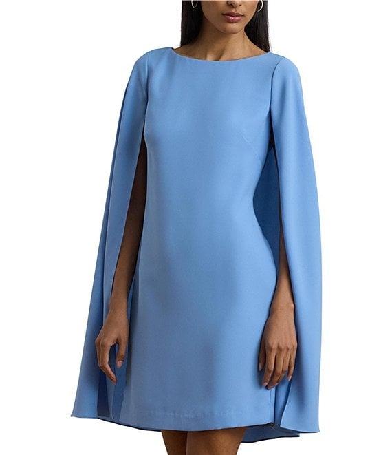 Lauren Ralph Lauren Georgette Crew Neck Cape Overlay A-Line Mini Dress Product Image
