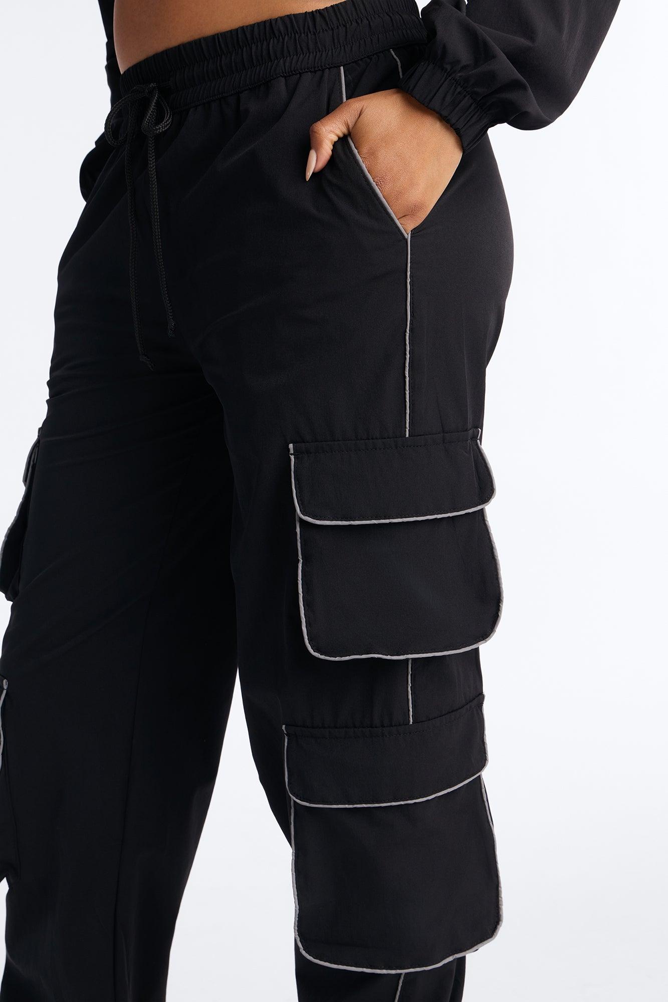 Nessa Nylon Cargo Hoodie Jogger Set - Black Female Product Image