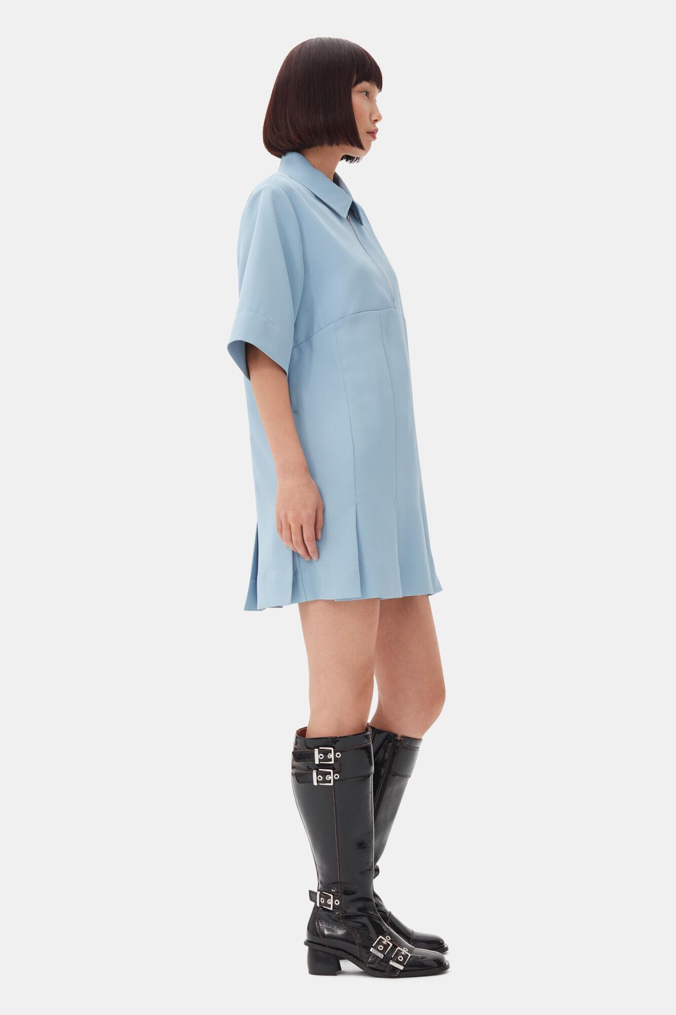 Light Blue Twill Suiting Mini Dress Product Image