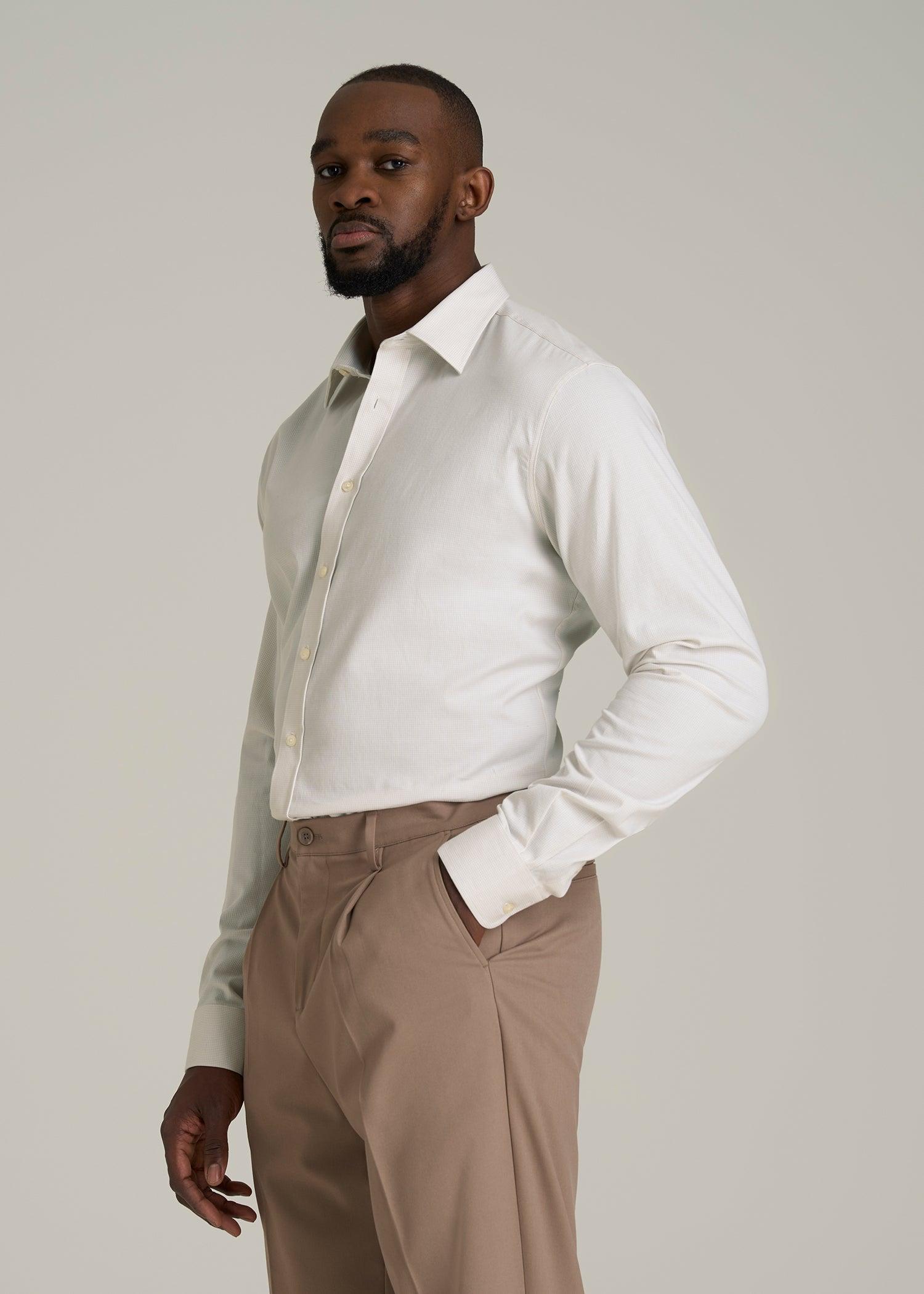 Oskar Button-Up Dress Shirt for Tall Men in Beige Mini Gingham Male Product Image