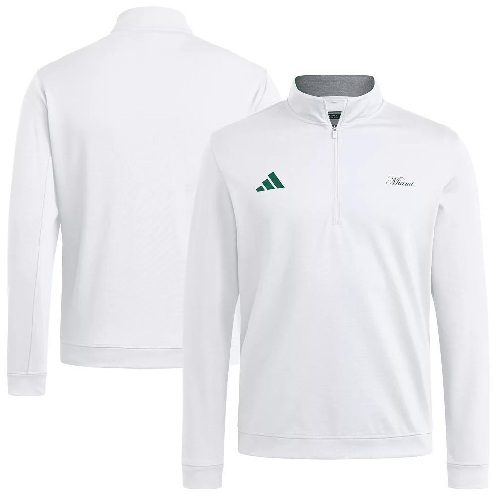 Men's adidas White Miami Hurricanes Elevated Quarter-Zip Jacket,  Product Image
