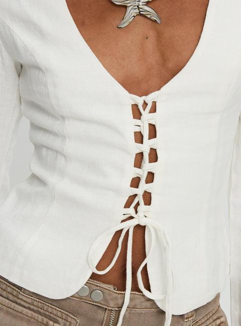 Clouded Linen Long Sleeve Top White Product Image