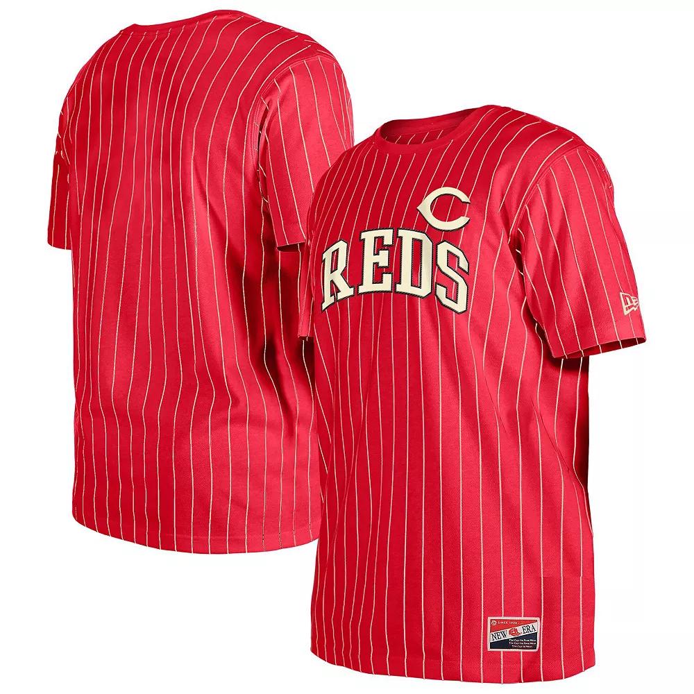 Men's New Era Red Cincinnati Reds Throwback Pinstripe T-Shirt, Size: Medium, Red Red Product Image