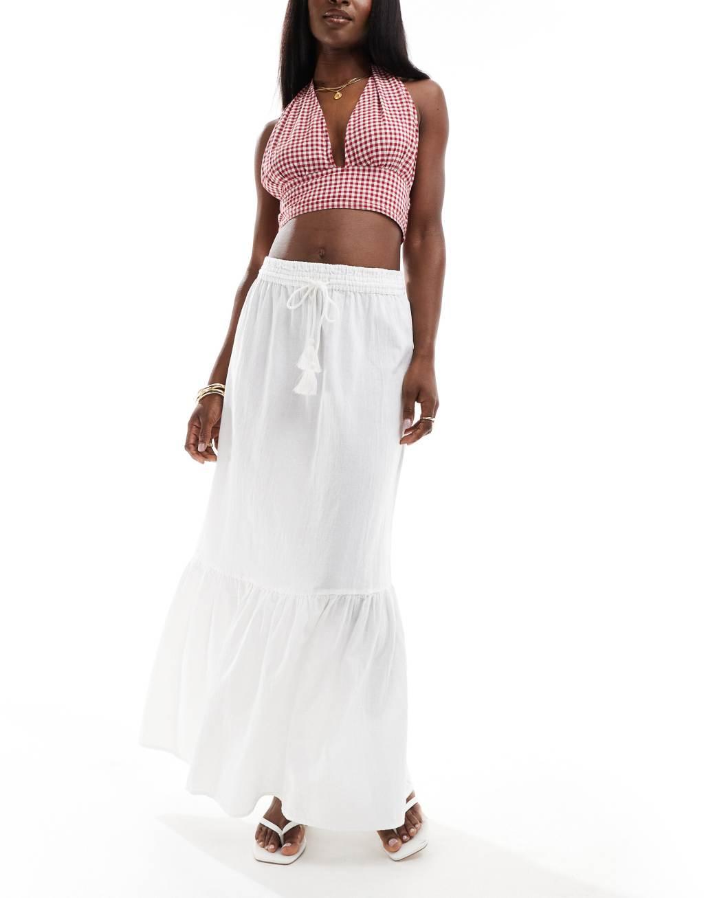 Vero Moda boho maxi skirt in white Product Image
