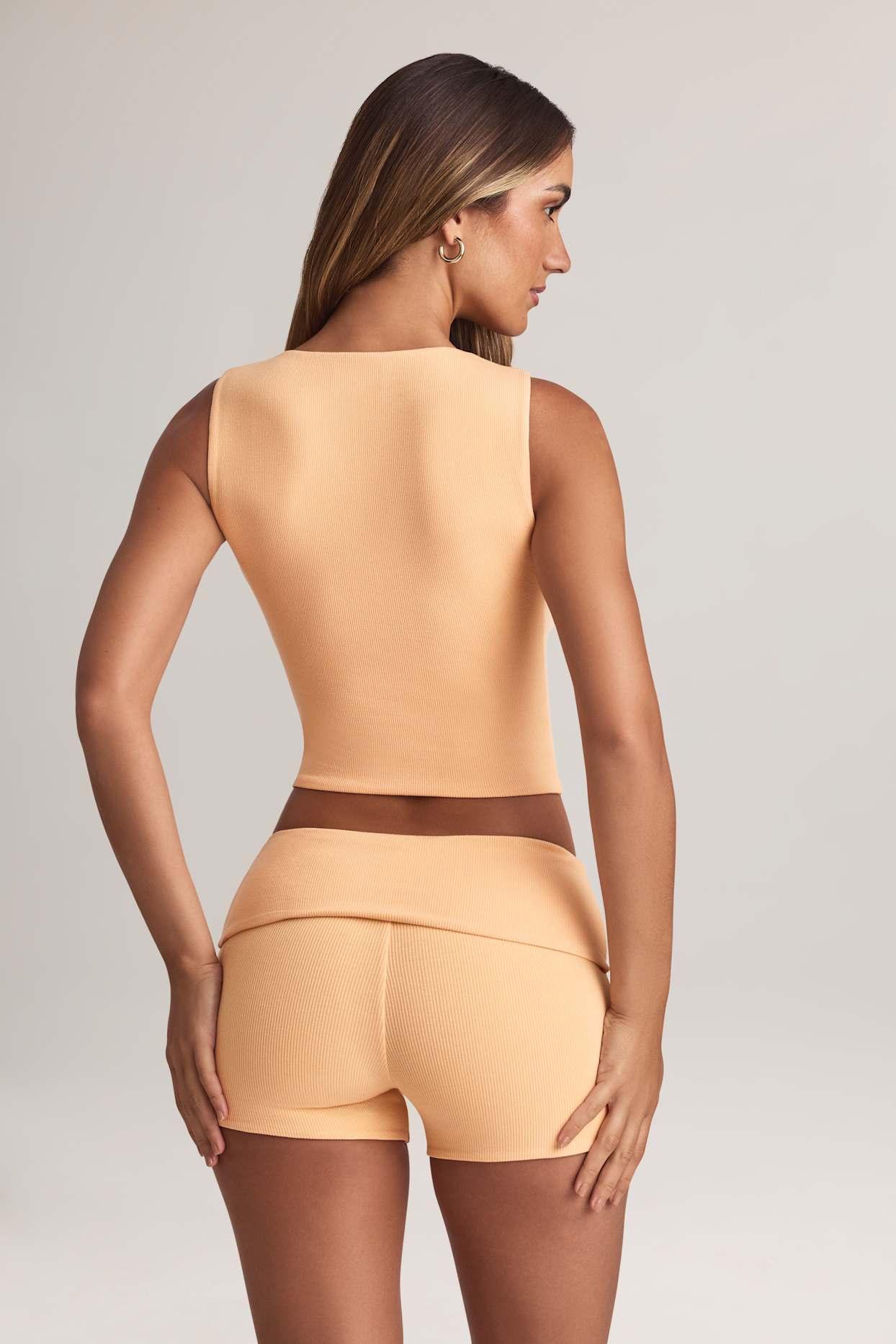 Modal Ribbed Button-Up Vest Top in Peach Product Image