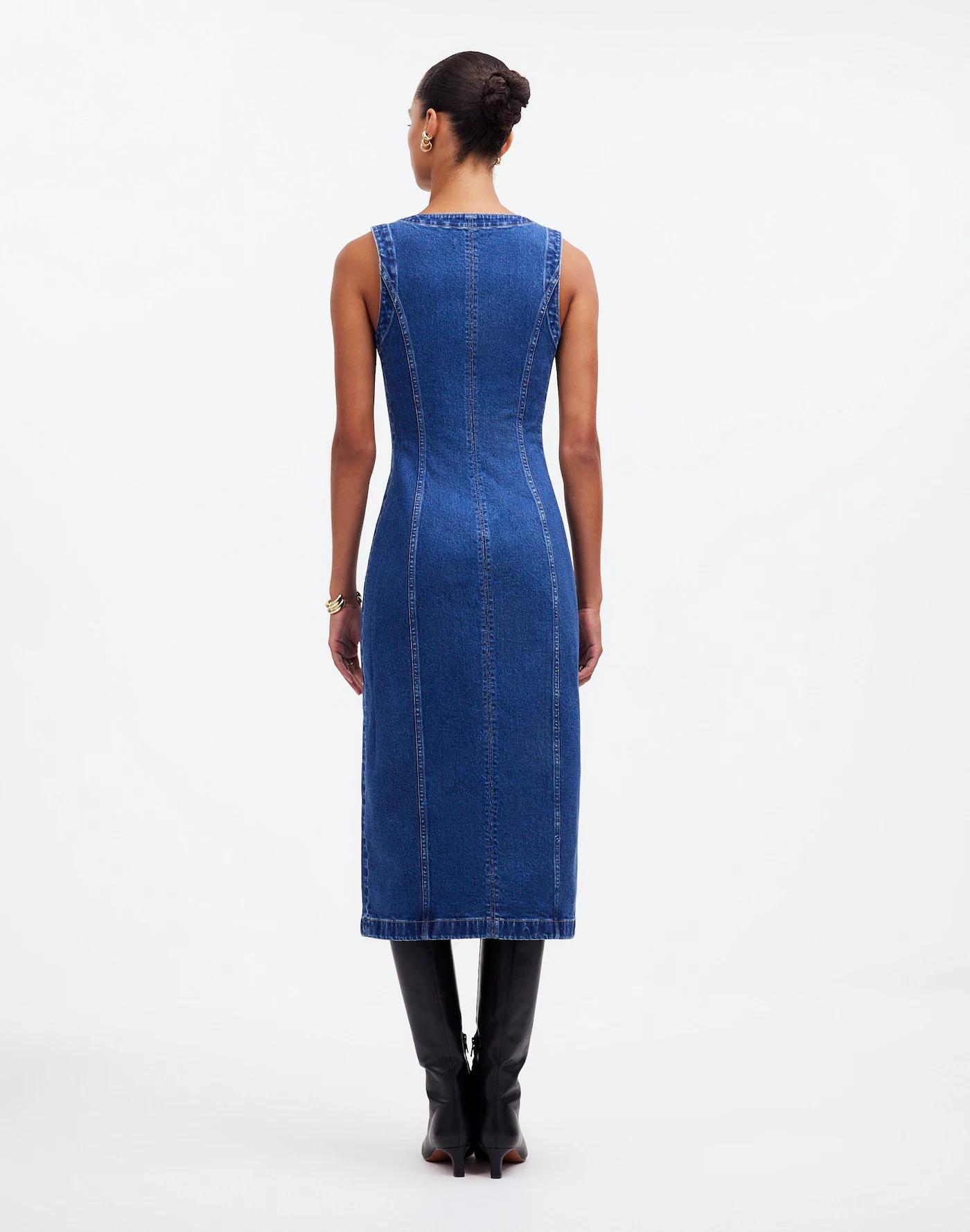 Denim V-Neck Midi Dress Product Image