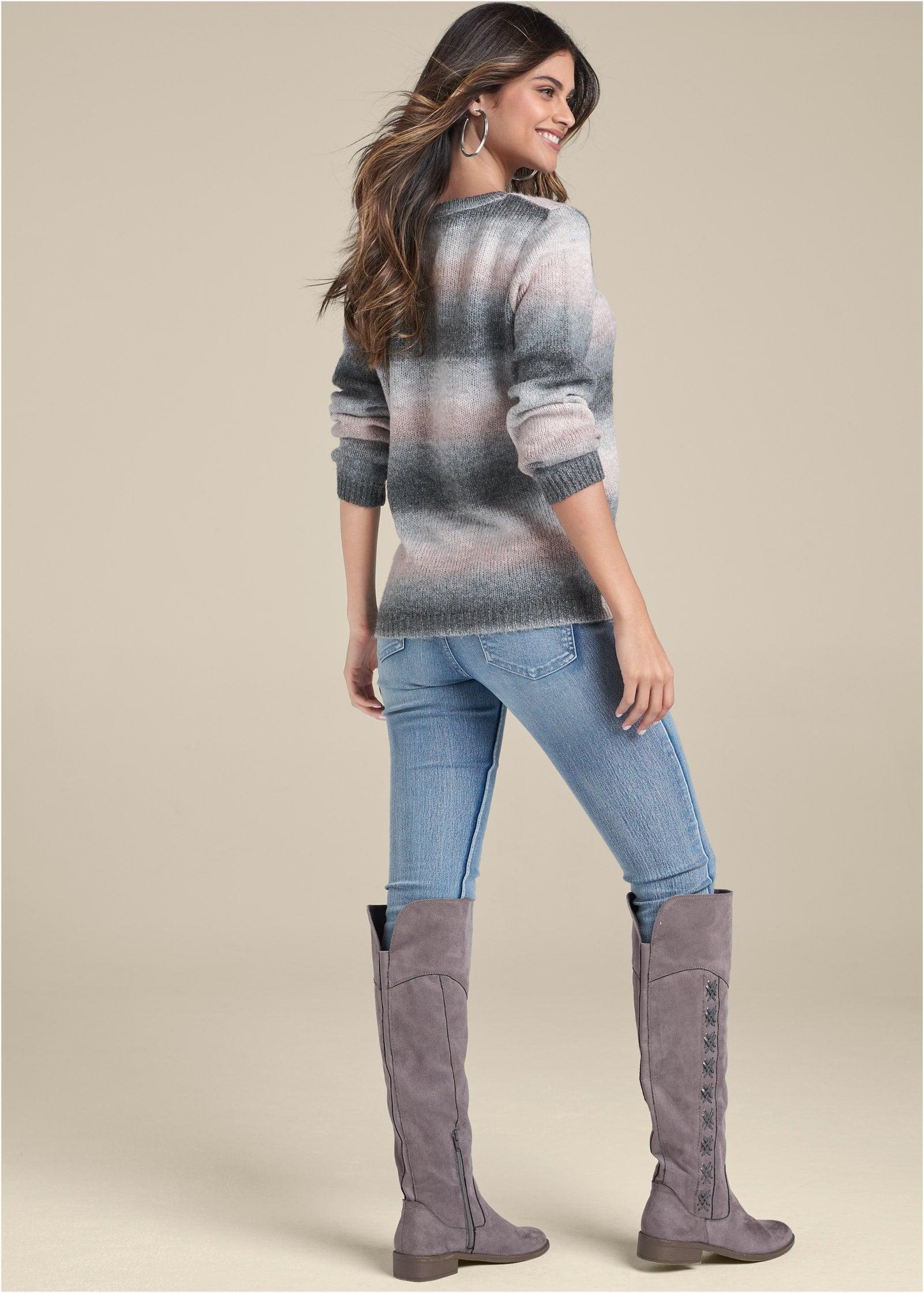 Ombre Stripe Sweater - Pink & Black Product Image