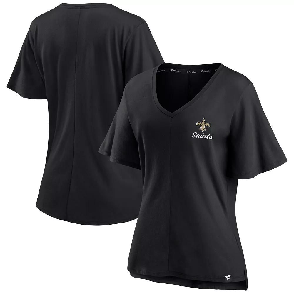 Women's Fanatics Branded Black New Orleans Saints Southpaw Flutter V-Neck T-Shirt,  Product Image