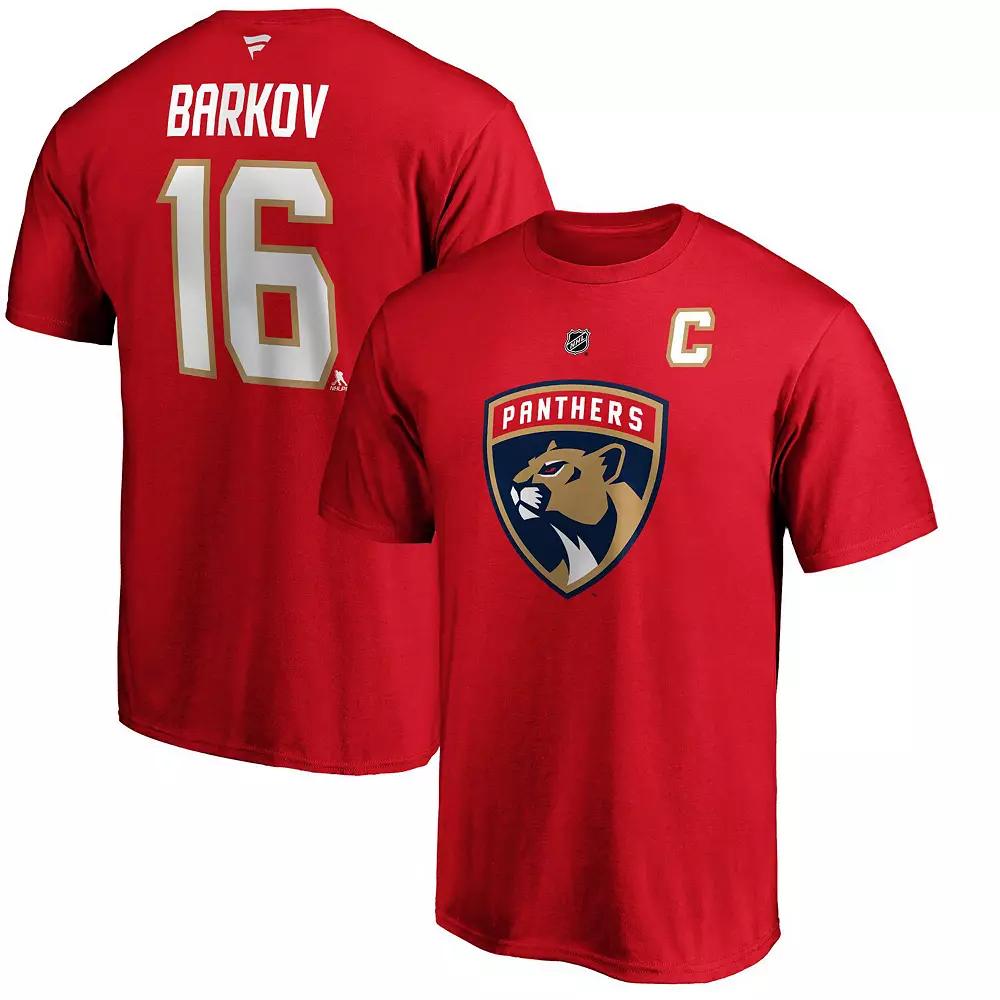 Men's Fanatics Branded Aleksander Barkov Red Florida Panthers Team Authentic Stack Name & Number T-Shirt,  Product Image