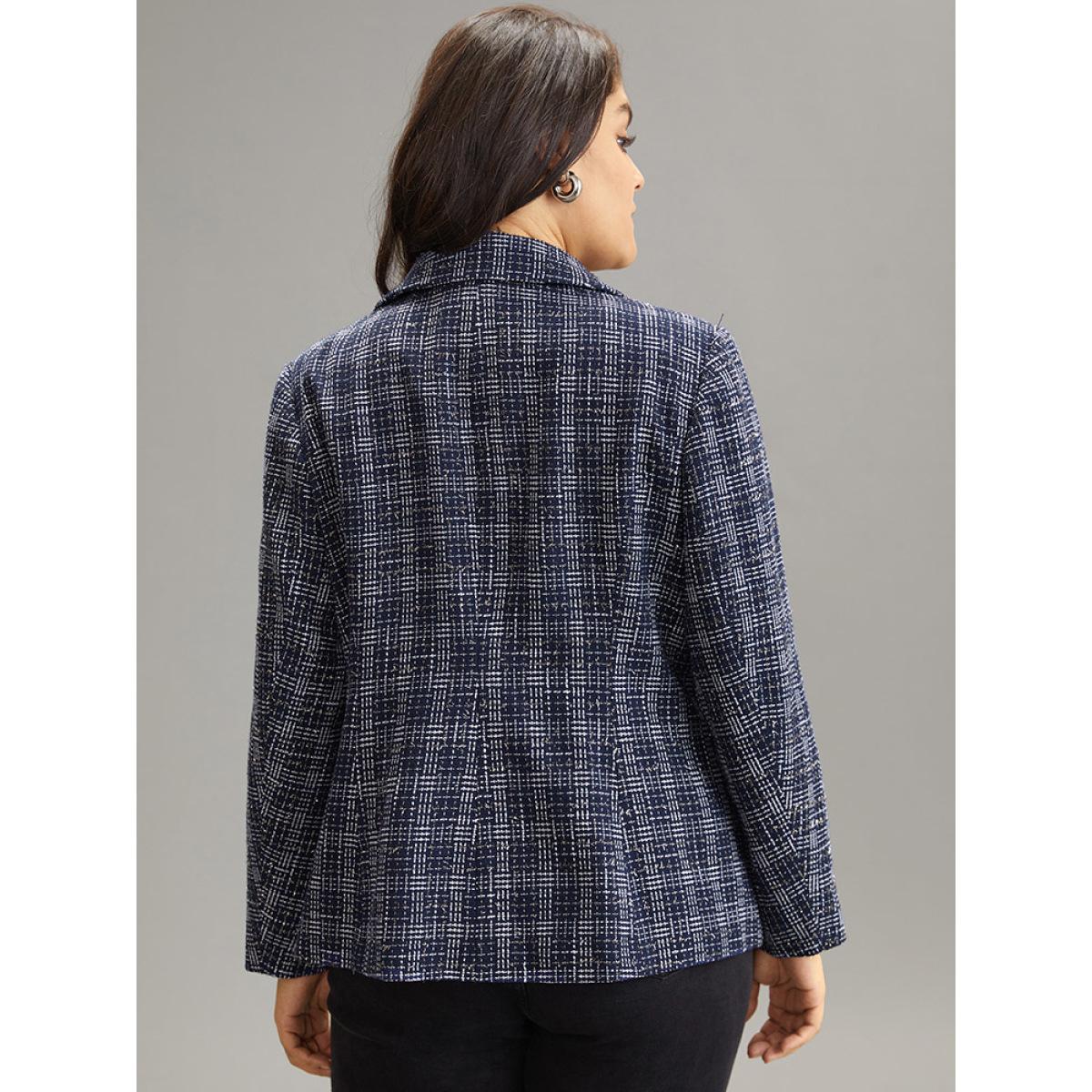 Plus Size Tweed Plaid Suit Collar Metal Detail Blazer Indigo Women Dailywear Plaid Lined Sleeve Long Sleeve Suit Collar 12/L Pocket Casual Blazers BloomChic Product Image