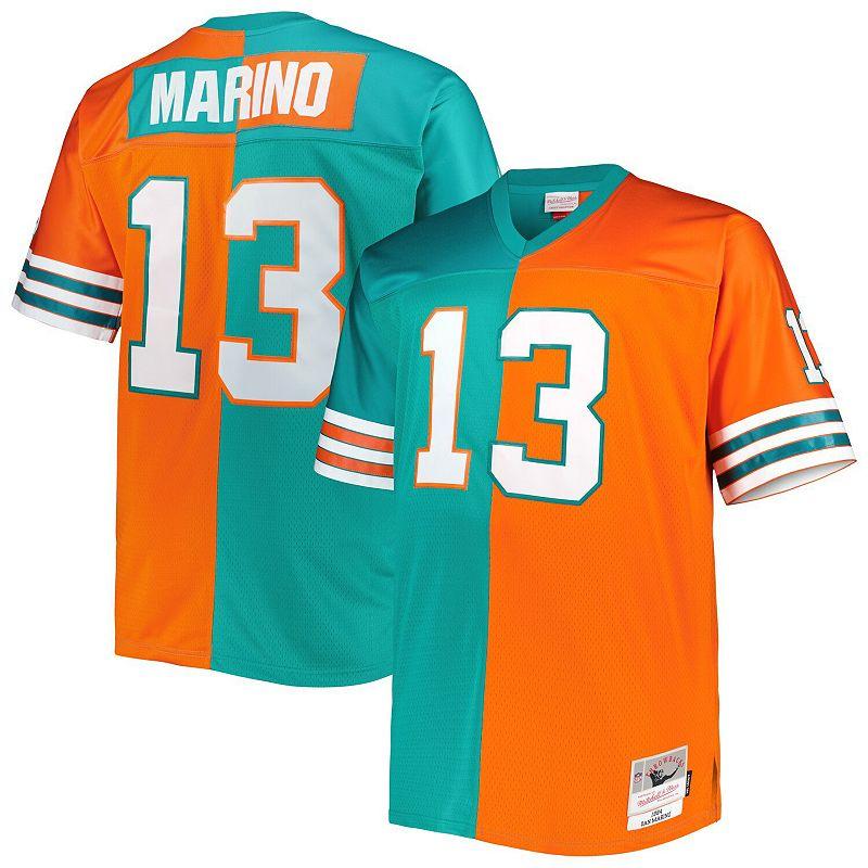 Men's Mitchell & Ness Dan Marino Aqua/Orange Miami Dolphins Big & Tall Split Legacy Retired Player Replica Jersey, Size: 5XB, Turquoise A Product Image