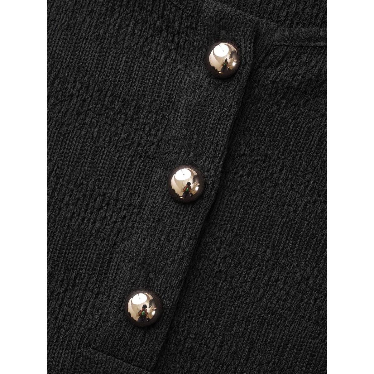 Plus Size Texture Button Up Puff Sleeve Dress Black Women Casual Texture Round Neck Half Sleeve Curvy BloomChic 26/4X Product Image