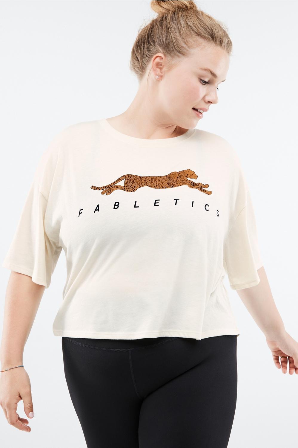 Fabletics Leopard Graphic Short-Sleeve Tee Womens Leopard/Buttercream plus Size 3X Product Image