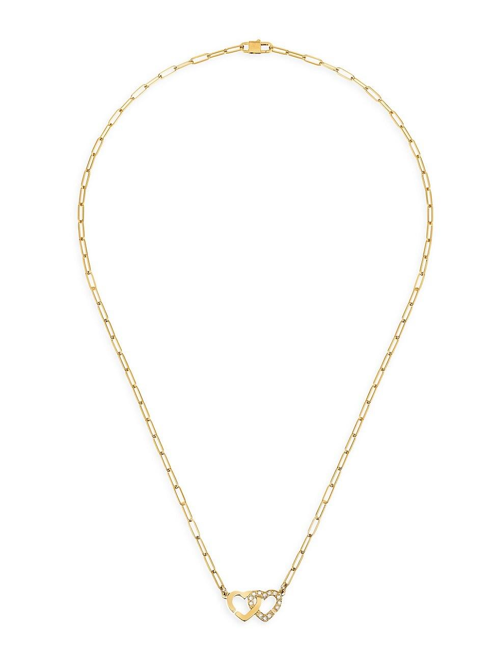 Womens Double Coeurs R9 18K Yellow Gold & 0.07 TCW Diamond Pendant Necklace Product Image