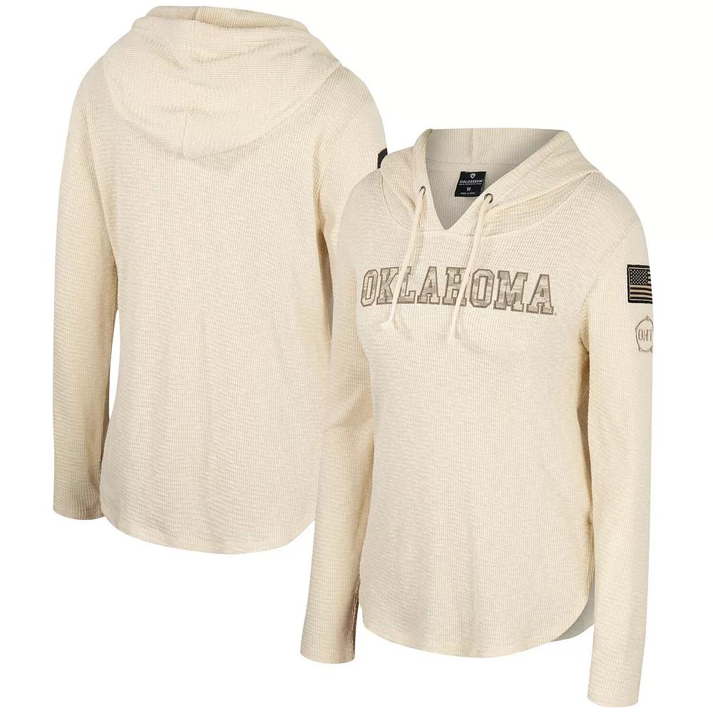Women's Colosseum Cream Oklahoma Sooners OHT Military Appreciation Casey Raglan Long Sleeve Hoodie T-Shirt,  Product Image