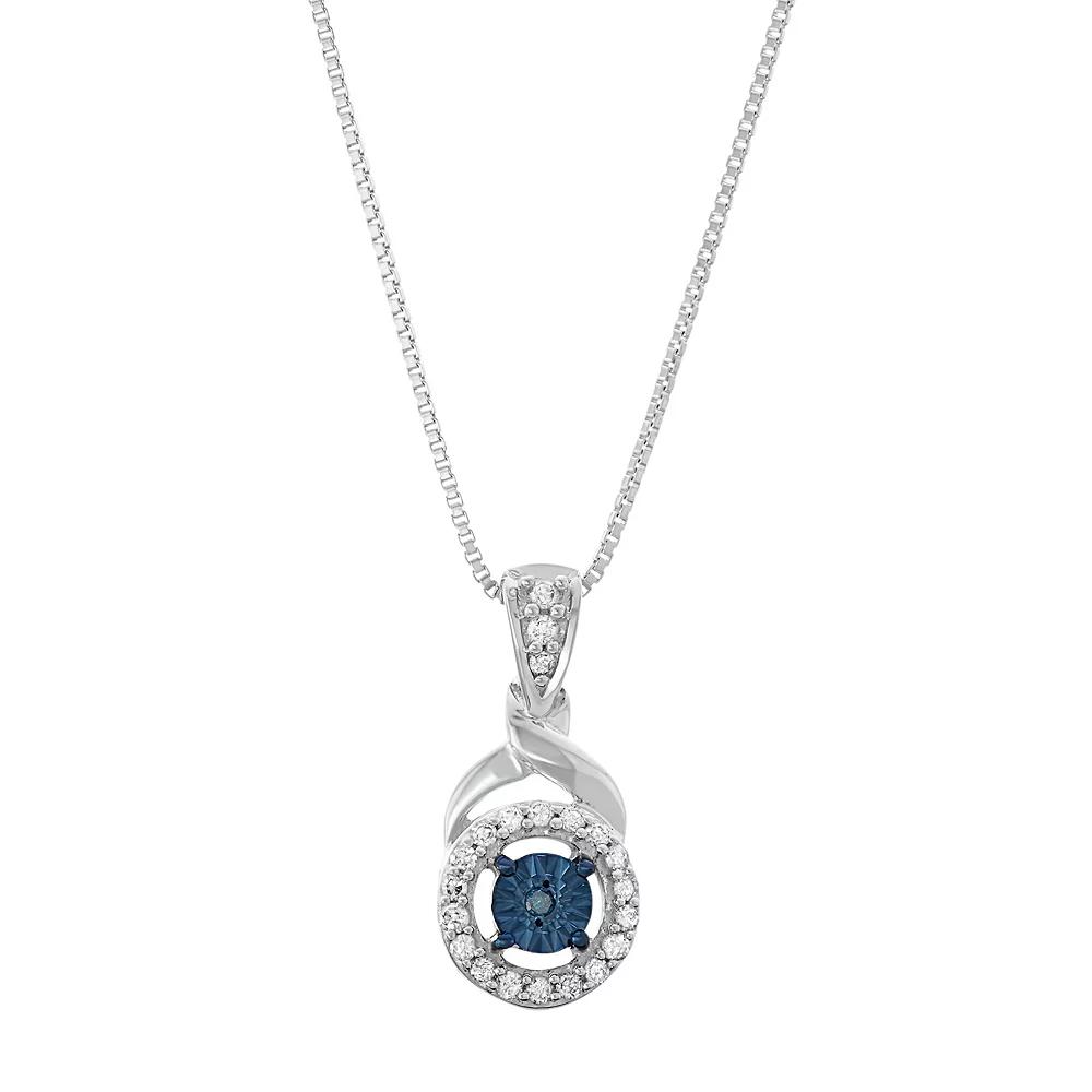 Sterling Silver 1/8 Carat T.W. Diamond Circle Halo Pendant Necklace, Women's, Size: 18", Blue Product Image