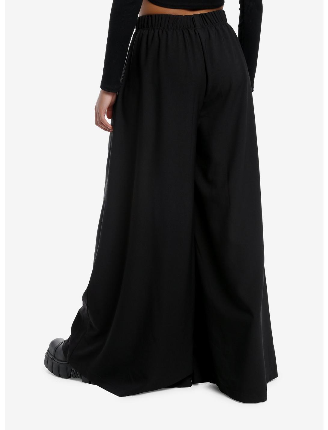 Black Lace Panel Wide Leg Pants Product Image