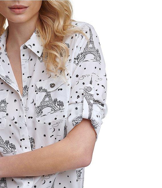 KARL LAGERFELD PARIS Whimsical Roll-Tab Sleeve Crepe Shirt Product Image