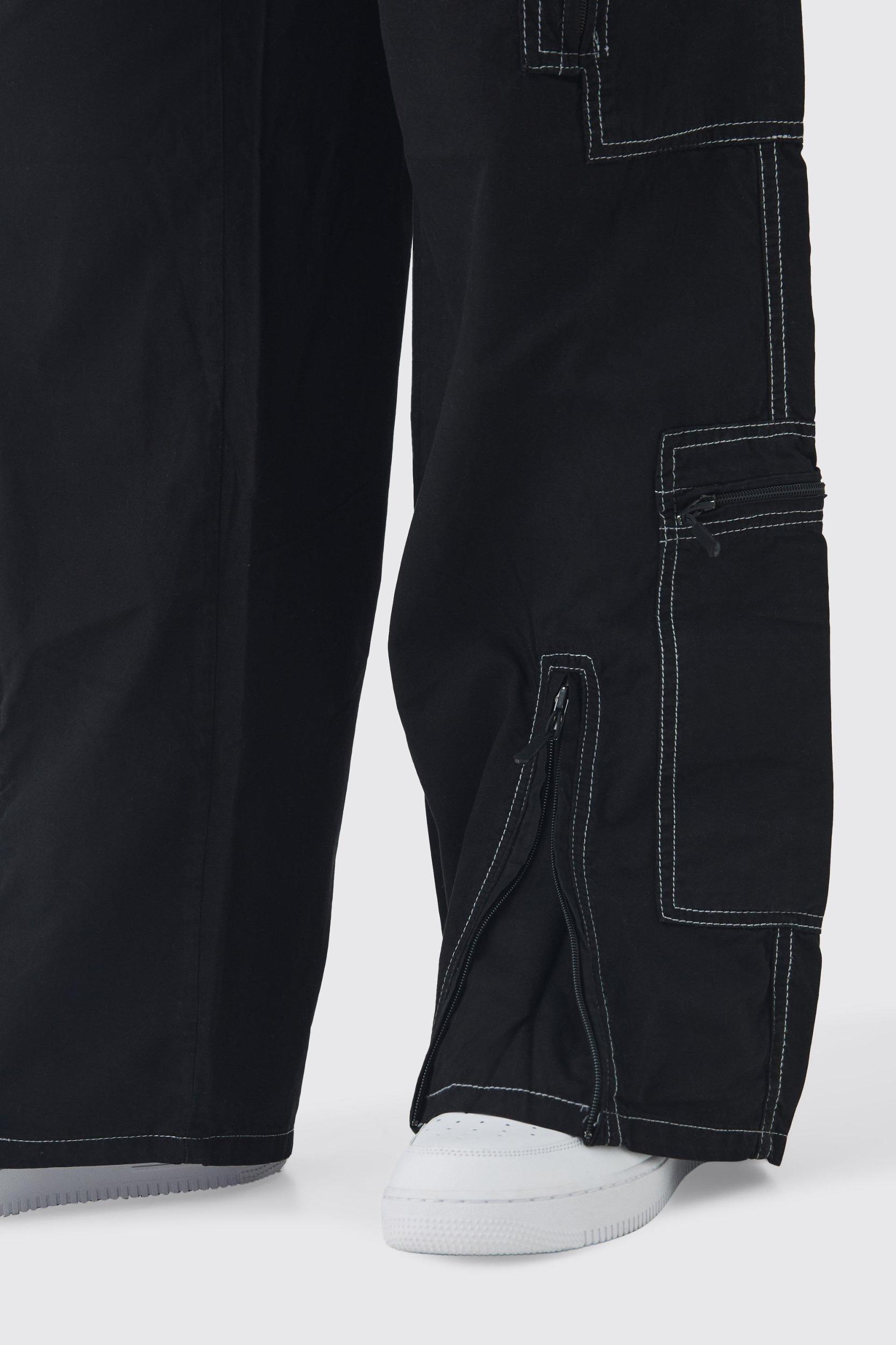 Elasticated Waist Baggy Canvas Contrast Stitch Cargo Pants | boohooMAN USA Product Image