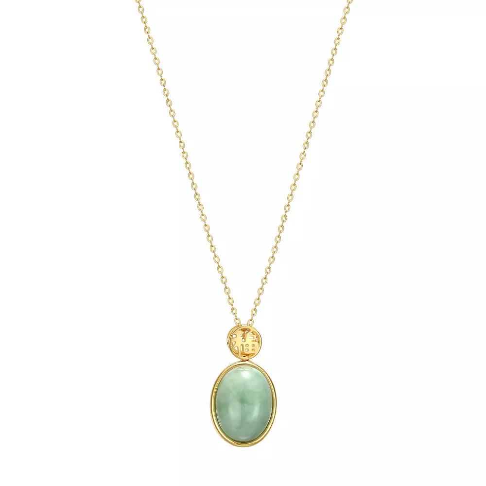 Dynasty Jade 18k Gold Over Sterling Silver "Good Fortune" Green Jade Pendant Necklace, Women's, Size: 18" Product Image
