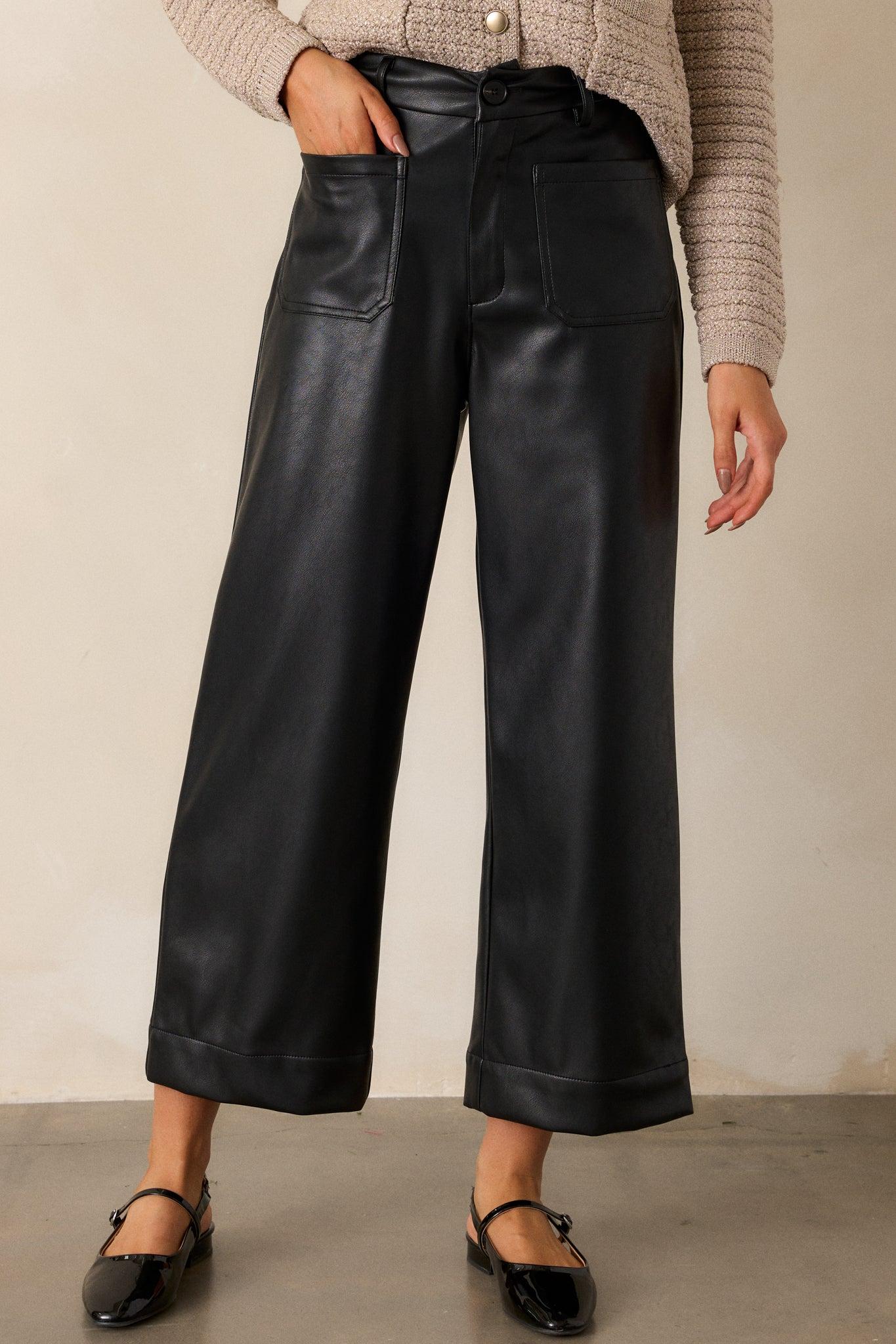 For the Weekend Black Faux Leather Wide Leg Pants Product Image
