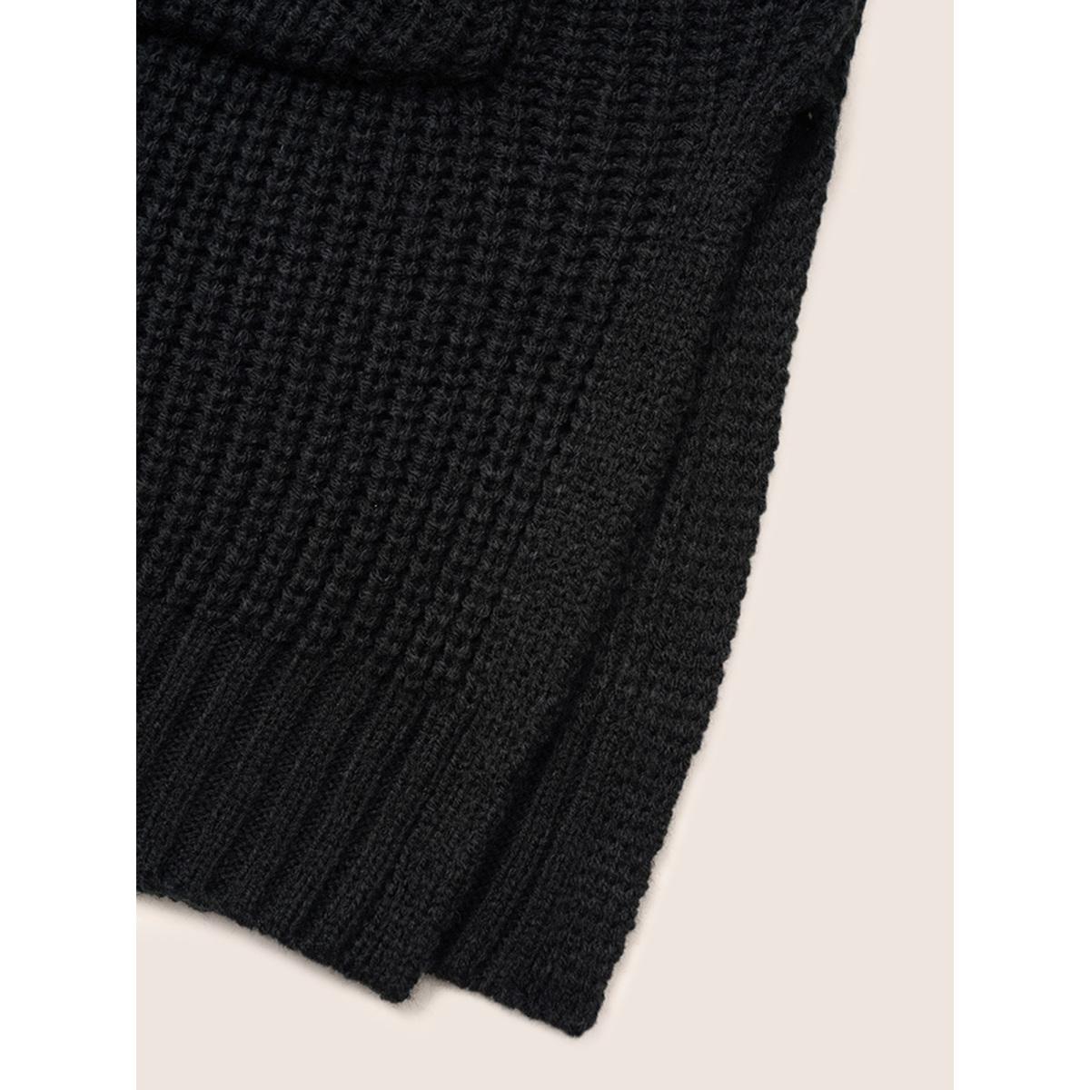 Plus Size Geometric Jacquard Patchwork Split Hem Cardigan Black Women Casual Loose Long Sleeve Everyday Cardigans BloomChic 14-16/1X Product Image