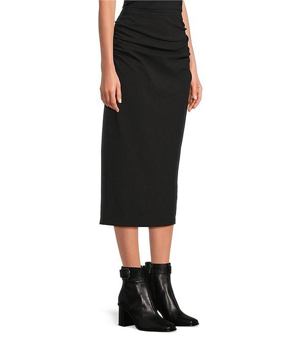 Gibson & Latimer Knit Mid Rise Ruched Pencil Midi Skirt Product Image