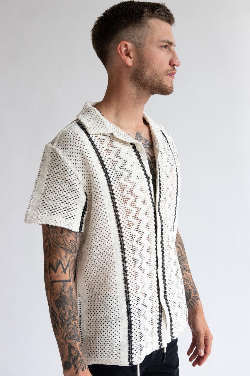 Stripe Cabana Crochet Button Up Shirt Product Image