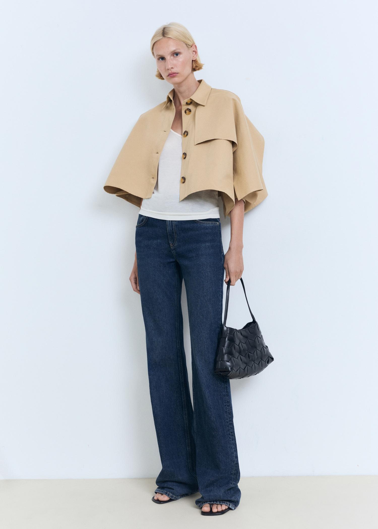 Cape-style cropped trench coat - Women | MANGO USA Product Image