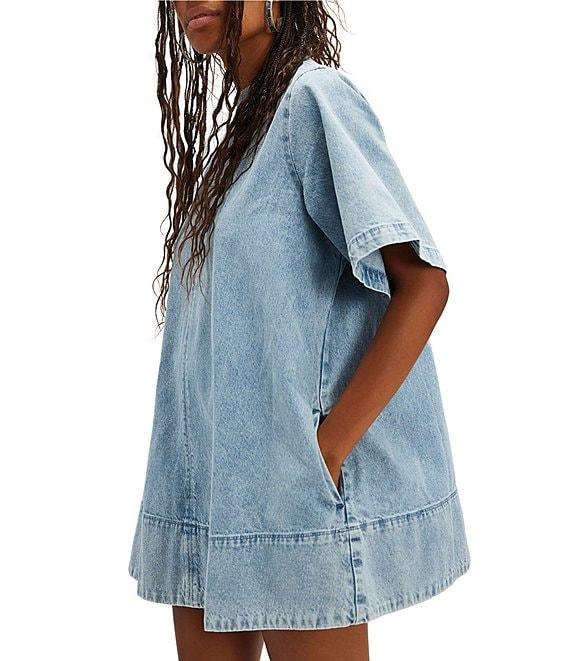 Free People Harlow Crew Neckline Short Sleeve Denim Mini Dress Product Image