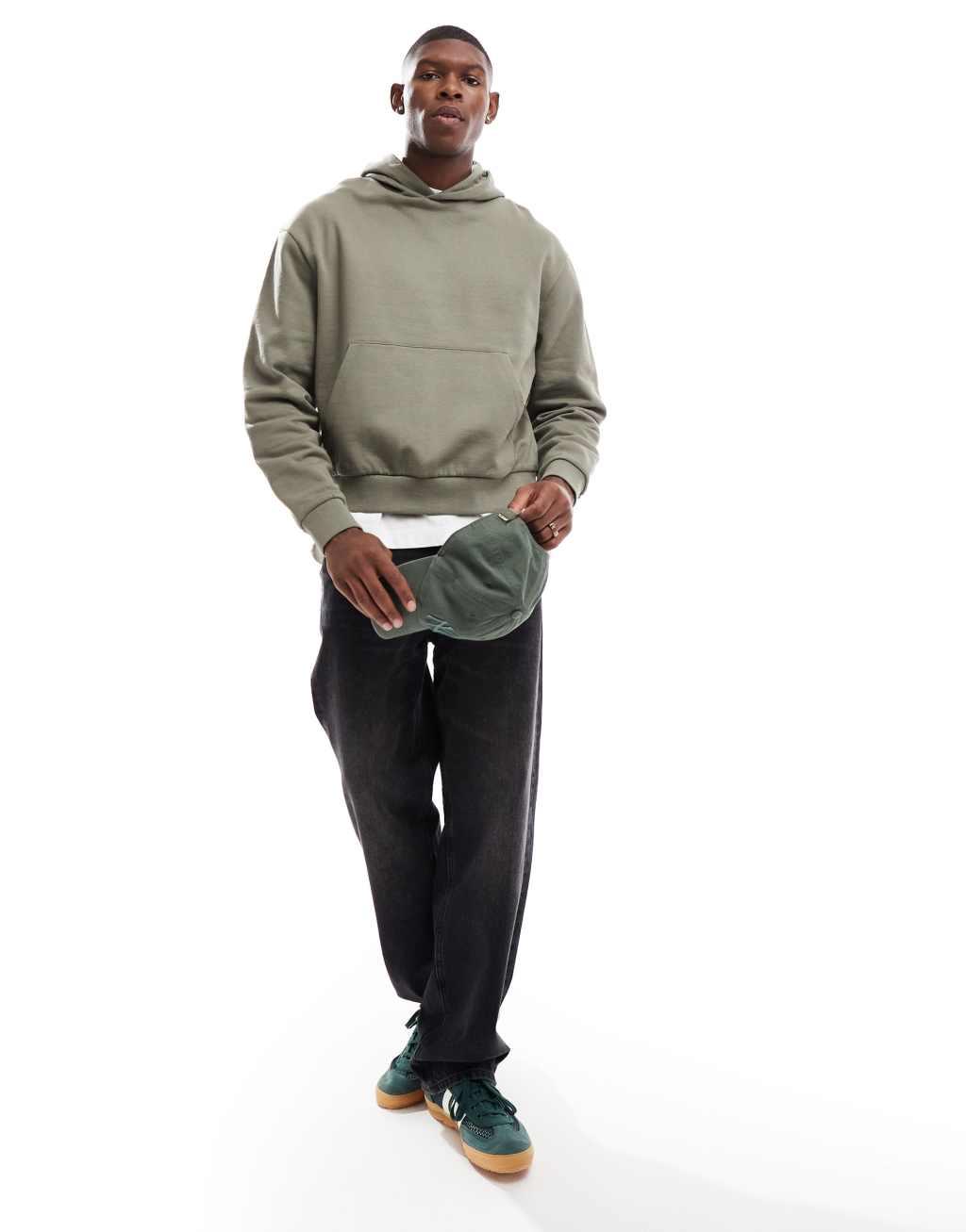 ASOS DESIGN essential boxy oversized hoodie in khaki Product Image