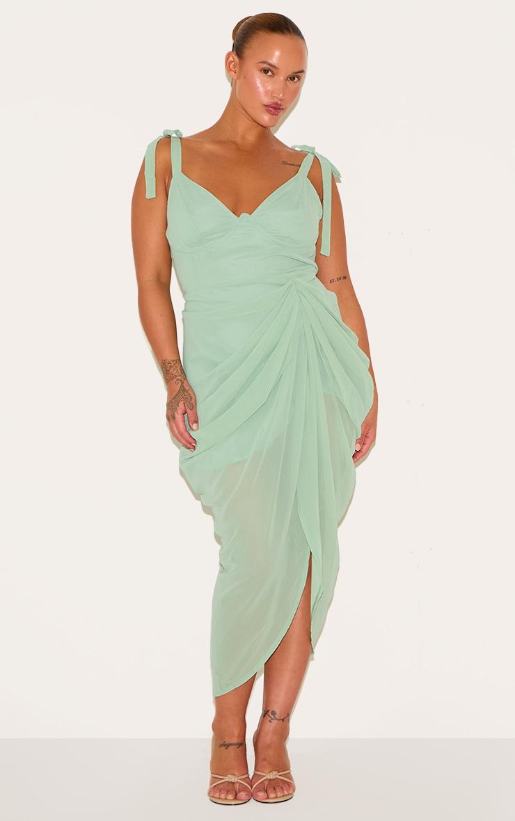  Plus Sage Green Underwire Detail Draped Midi Dress Product Image