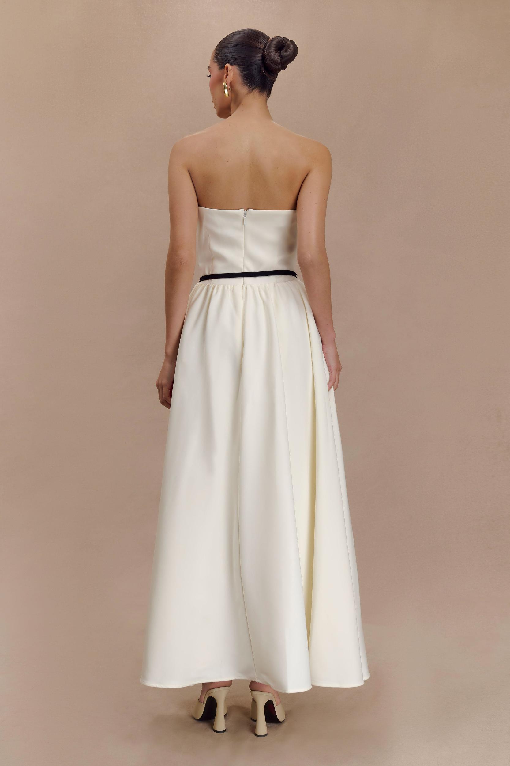 Penny Strapless Contrast Midi Dress - Ivory & Burgundy Product Image