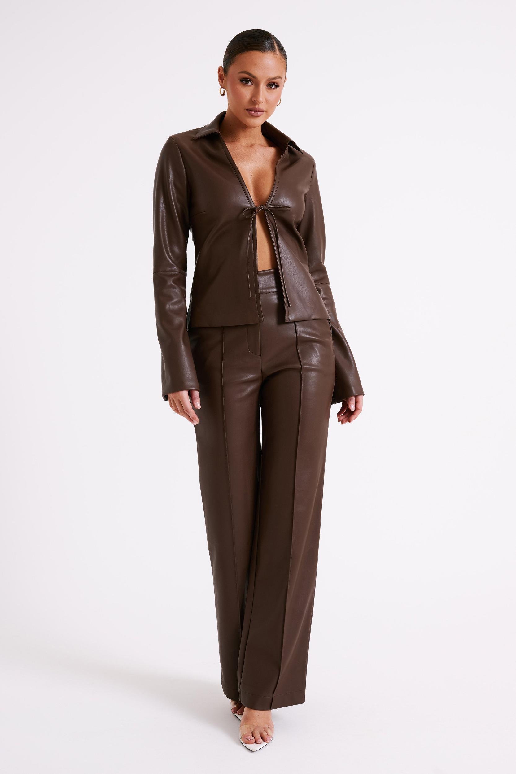 Toni Faux Leather Wide Leg Pant - Dark Brown Product Image