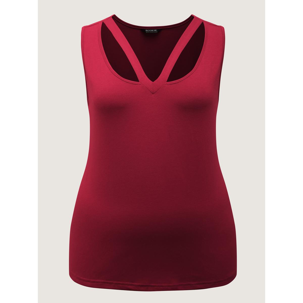 Plus Size Supersoft Stretchy Cut-Out V-Neck Tank Top Women Raspberry Leisure Cut-Out V-neck Casual Tank Tops Camis BloomChic 10/M Product Image