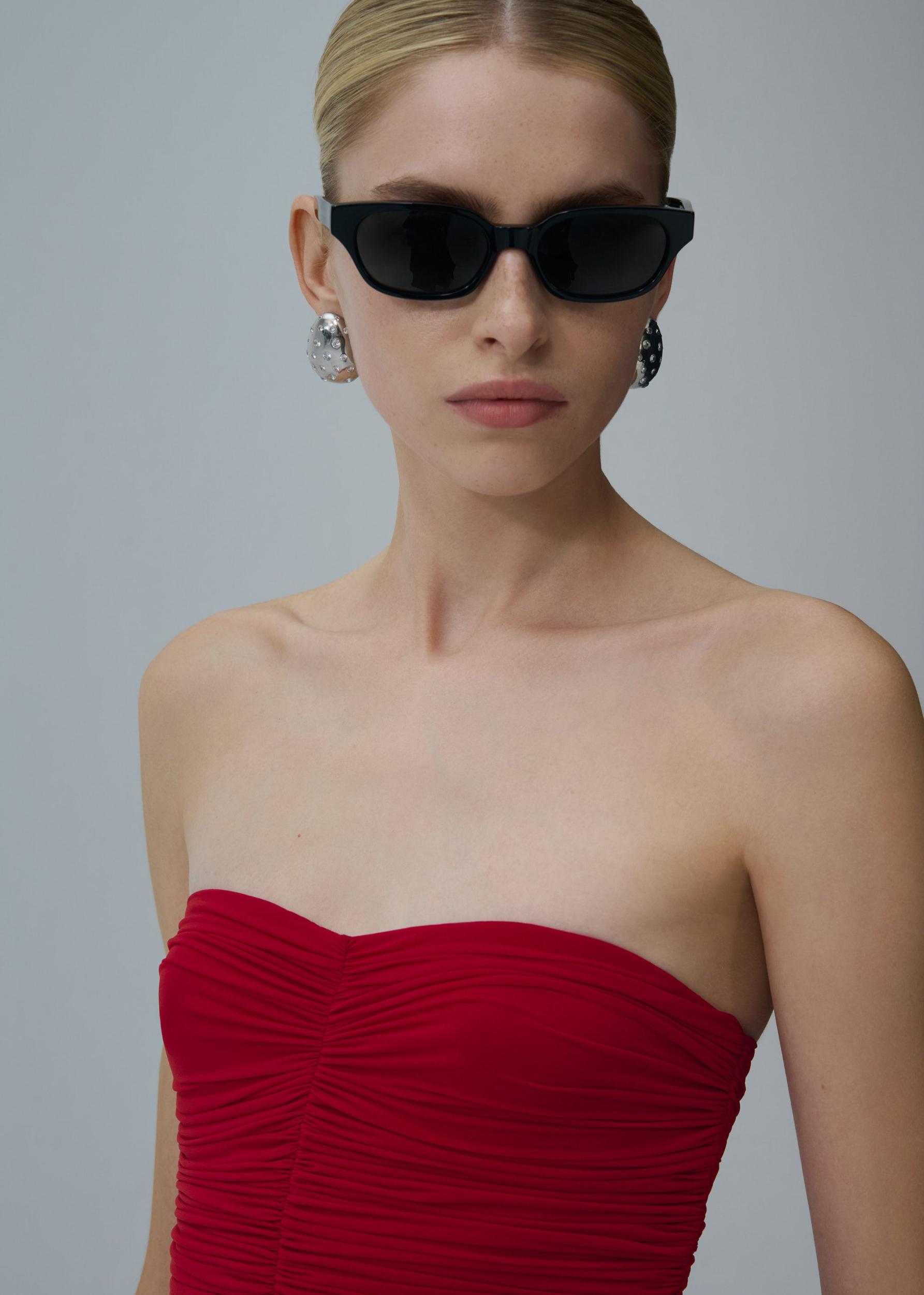 Strapless cupro midi dress in red Product Image