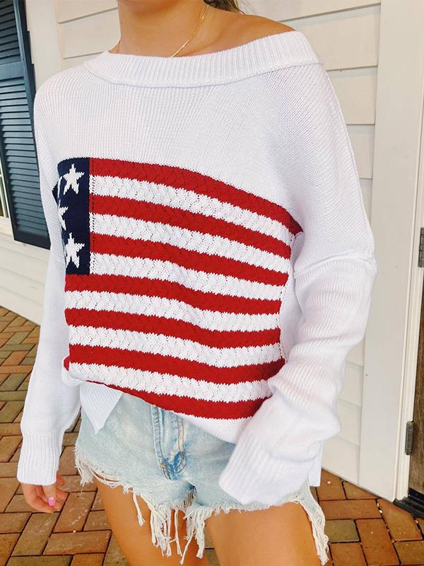 Vintage Flag Crochet Pullover Knit Sweater Product Image