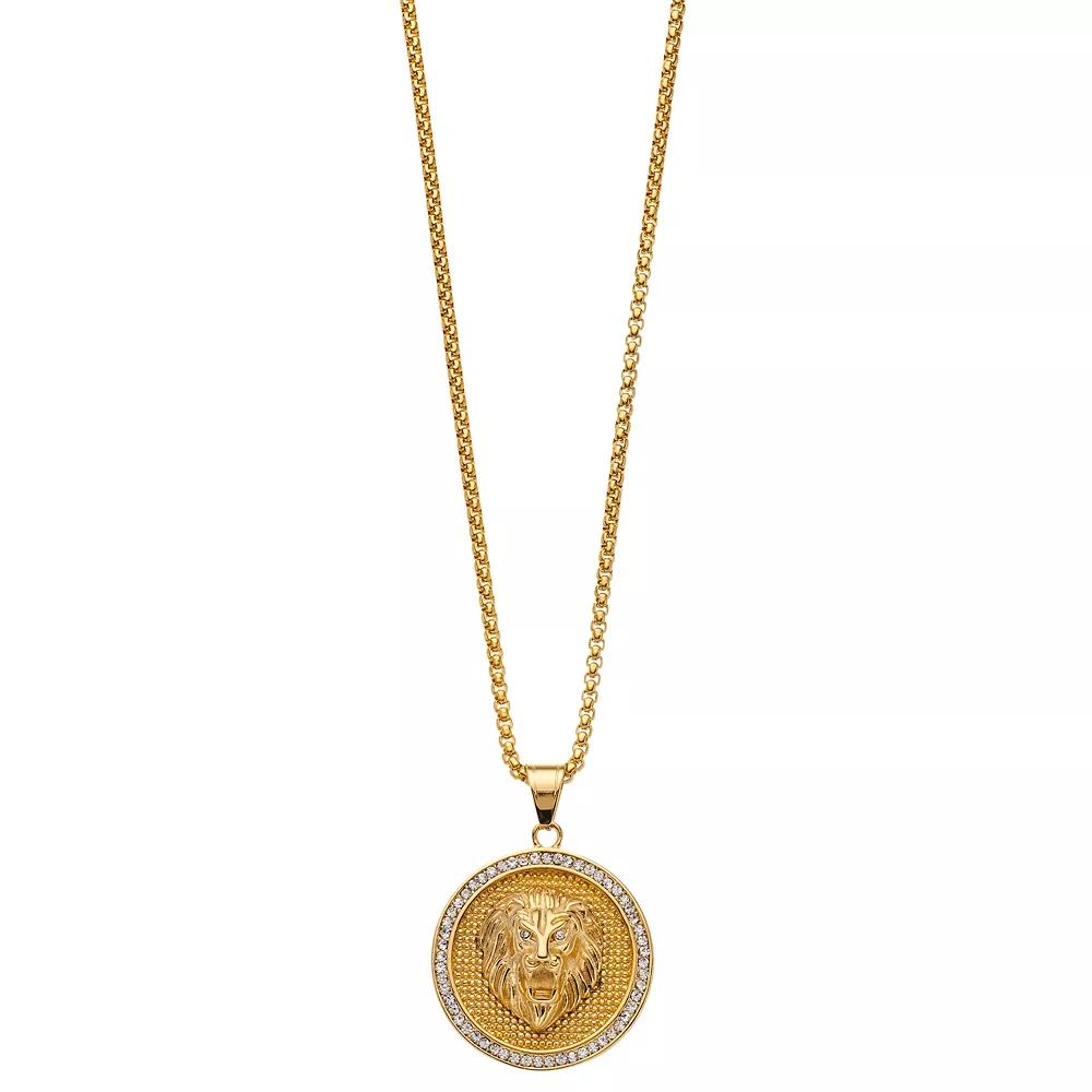 Men's Gold Tone Ion-Plated Stainless Steel Crystal Lion Head Medallion Pendant Necklace, Size: 24" Product Image