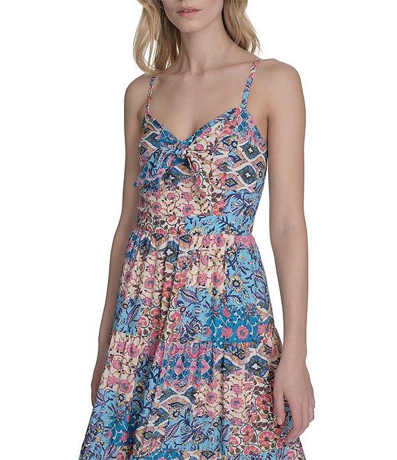 Eliza J Sweetheart Tie Front Patchwork Print Crepe De Chine Maxi Dress Product Image