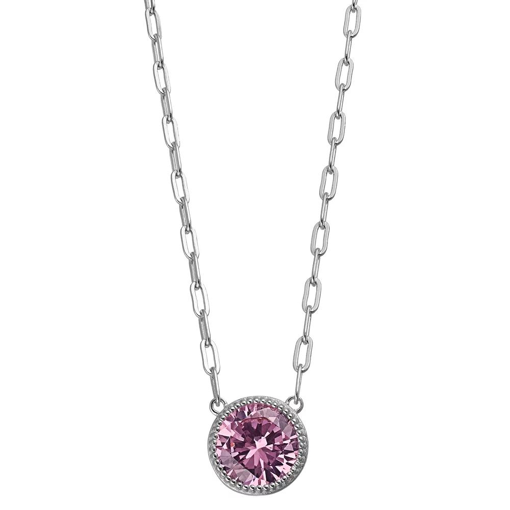 Rosabella Sterling Silver Pink Cubic Zirconia Paperclip Necklace, Women's, Size: 18" Product Image