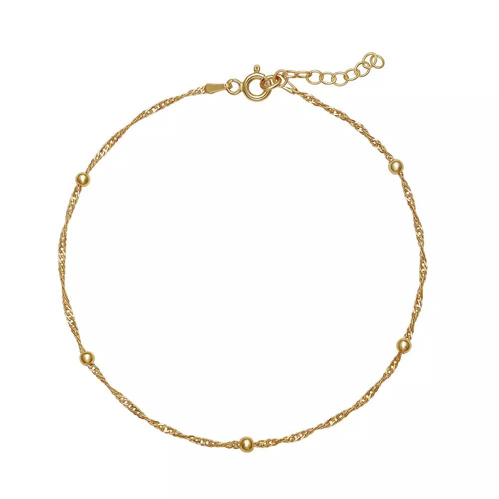 PRIMROSE Sterling Silver Bead Anklet, Women's, Size: 9", Gold Tone Product Image