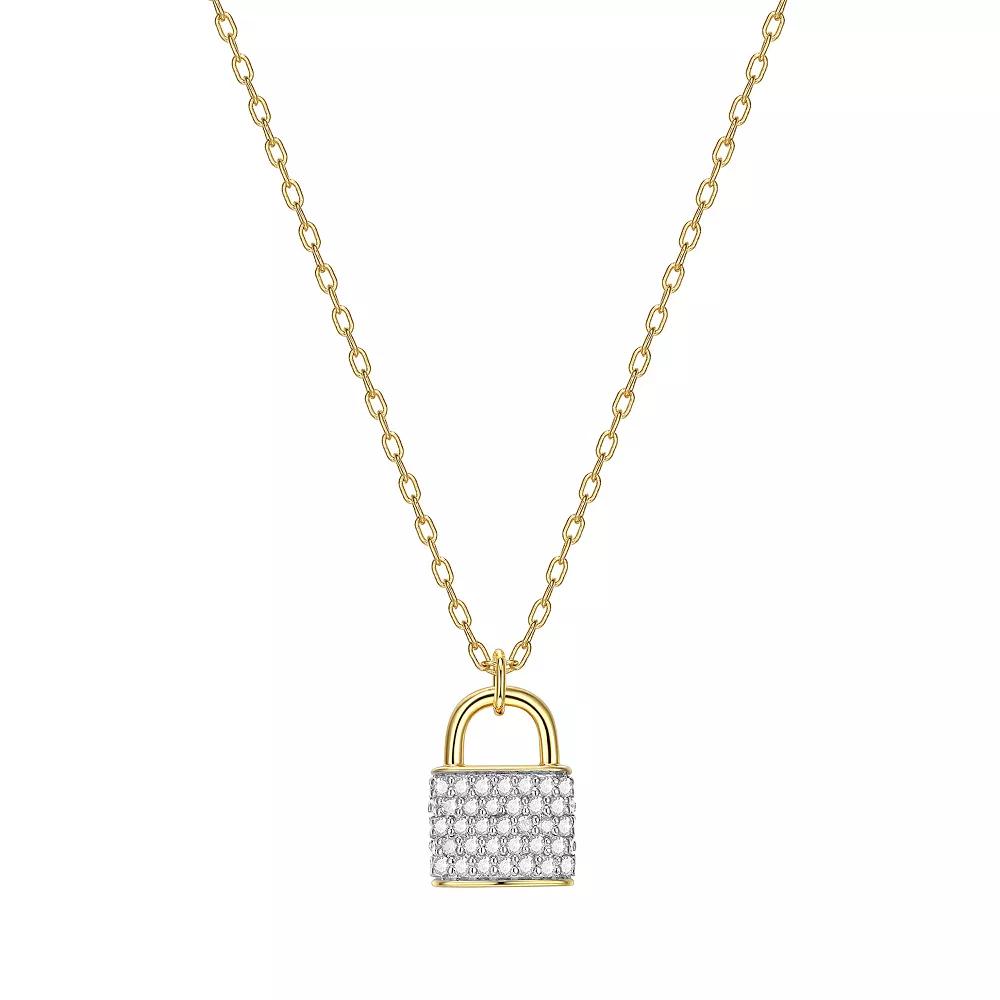 18K Gold Over Silver 1/10 Carat T.W. Diamond Lock Necklace, Women's, Size: 18", Gold Tone Product Image