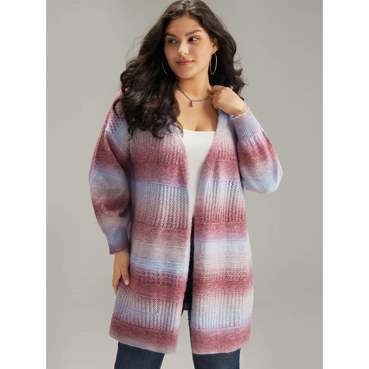 Plus Size Ombre Elastic Cuffs Open Front Cardigan Multicolor Women Casual Loose Long Sleeve Dailywear Cardigans BloomChic 10/M Product Image