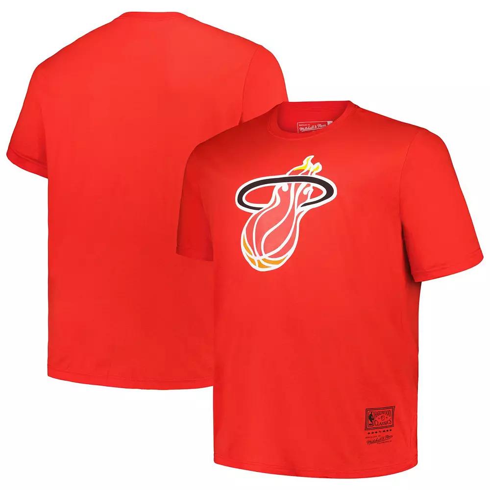 Men's Mitchell & Ness Red Miami Heat Big & Tall Hardwood Classics Vintage Logo T-Shirt,  Product Image