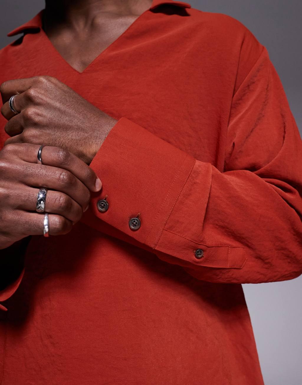 ASOS DESIGN boxy oversized deep camp collar shirt in red Product Image