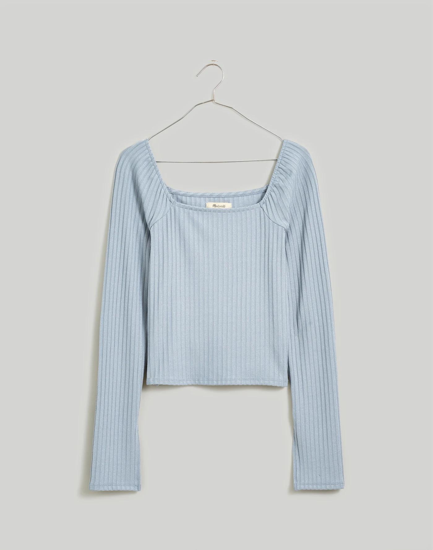 Ribbed Square-Neck Long-Sleeve Tee Product Image