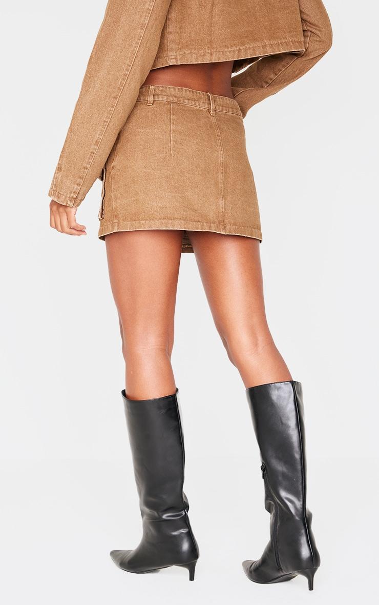 Brown Cargo Pocket Detail Denim Mini Skirt Product Image